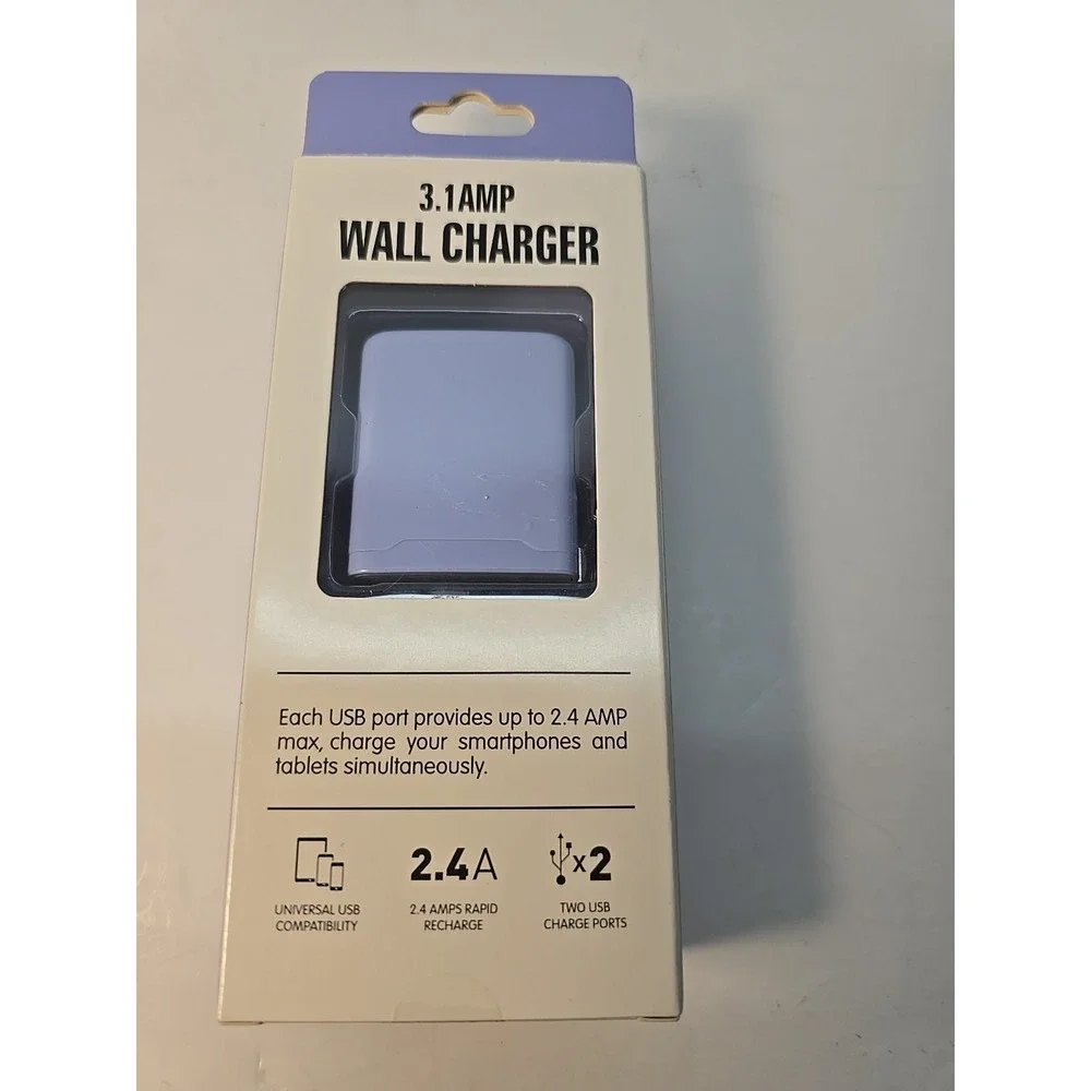 Dual USB Wall Charger 3.1 AMP Dual Ports -‎ Lavendar/Light Purple - NIB